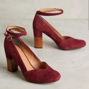 Anthropologie Lein Do Maroon Suede Vintage Style Heels 6.5 or 7